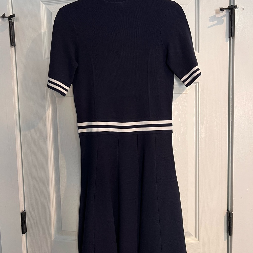 Sandro Blue and White Fit and Flare Midi Dress